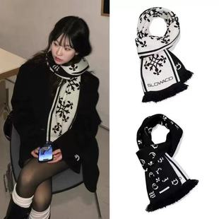 韩国设计师品牌slowacid复古雪花流苏拼接秋冬情侣围巾金云鹤同款