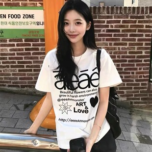 韩国设计师品牌aeae爱心字母印花短袖圆领T恤上衣女夏季新款