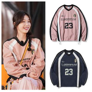 CGP韩国潮牌拼色复古印花宽松球衣CODEGRAPHY徐梦洁同款男女上衣