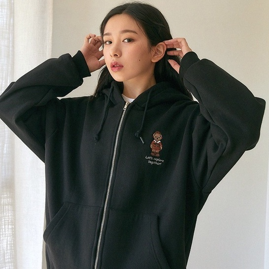 韩国代购MUAHMUAH连帽卫衣泰迪熊联名款拉链外套薄绒男女款上衣