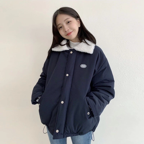 韩国代购MUAHMUAH羊羔绒翻领棉服外套休闲宽松加厚保暖上衣学院风