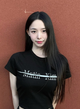韩国潮牌MatinKim切割拼接字母短袖女logo短款T恤宁艺卓rose同款