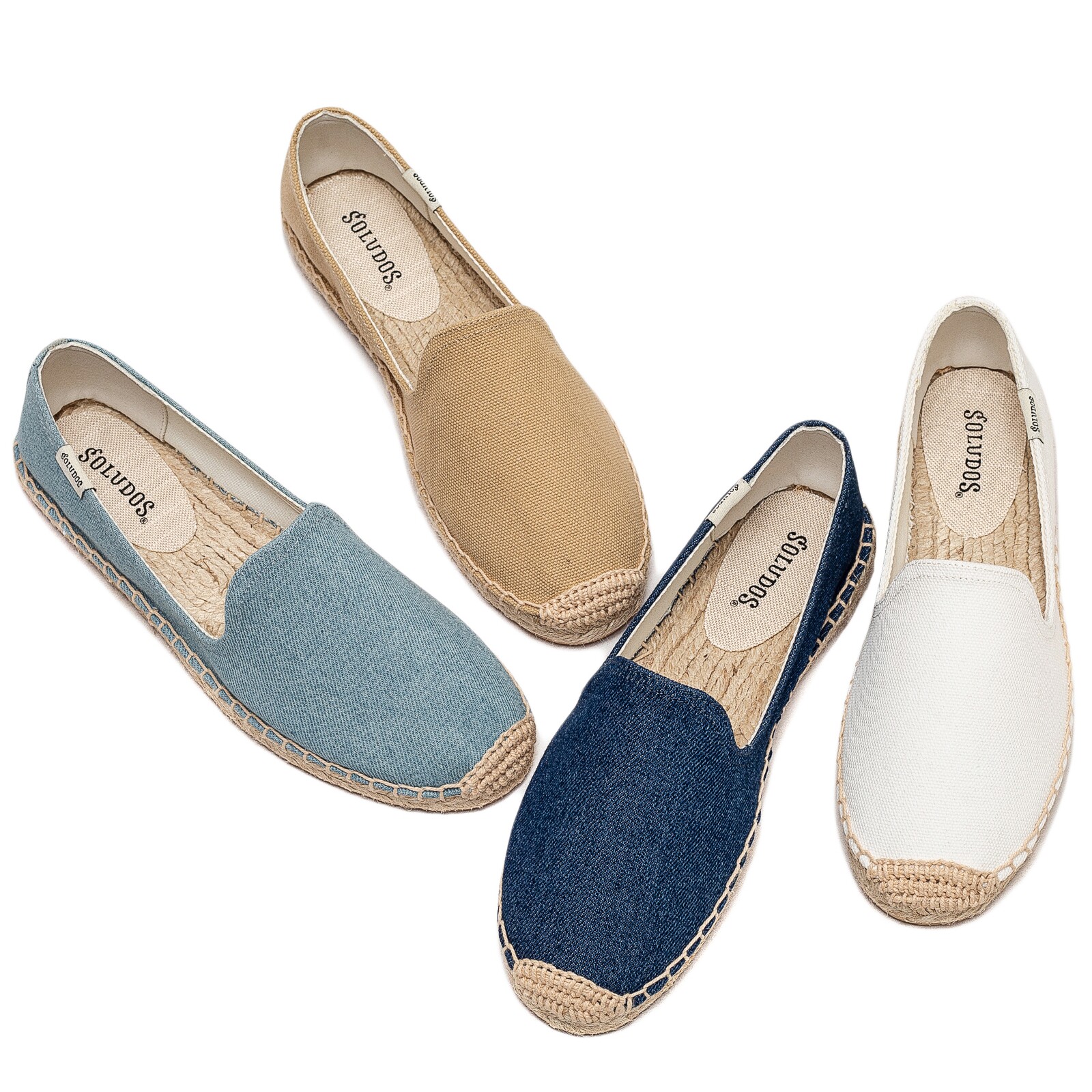Soludos美国正品渔夫鞋女平底草编麻底一脚蹬舒适休闲帆布乐福鞋