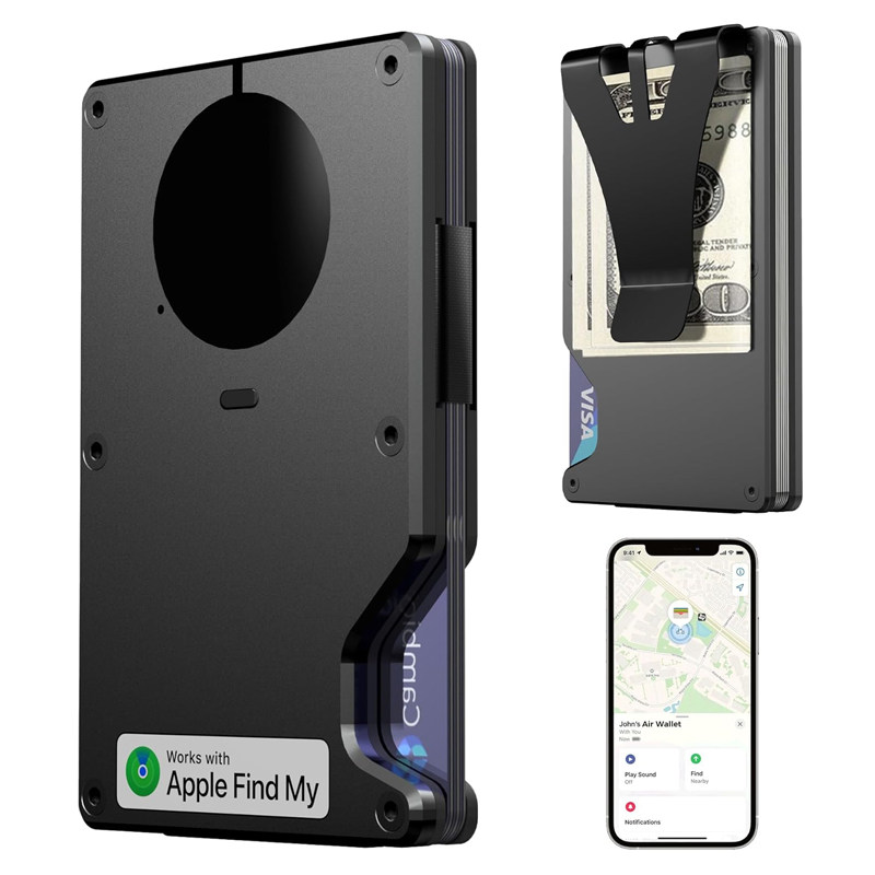 适用苹果Find My 定位卡包男士极简超薄金属钱包防丢 RFID 防盗刷