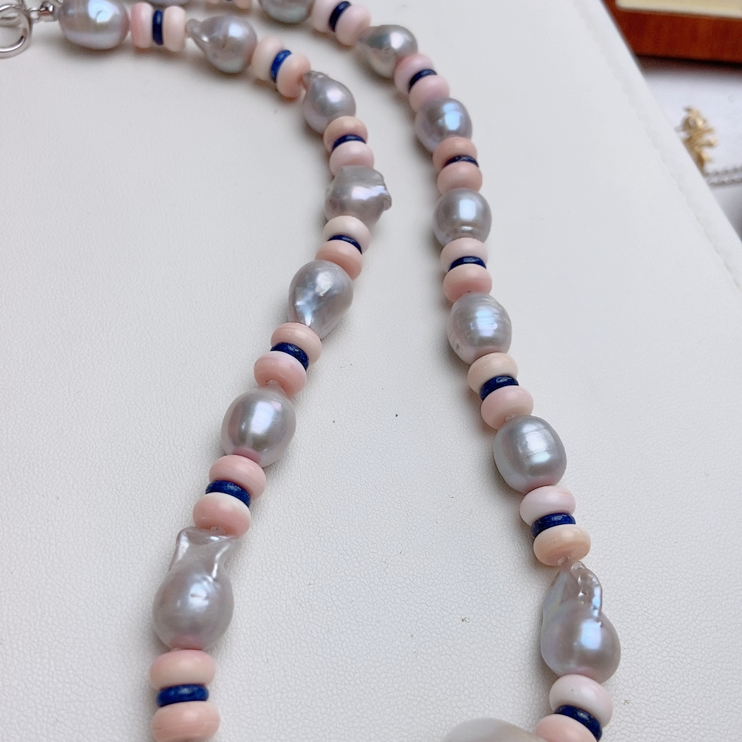 设计款珍珠项链，女皇贝，青金石