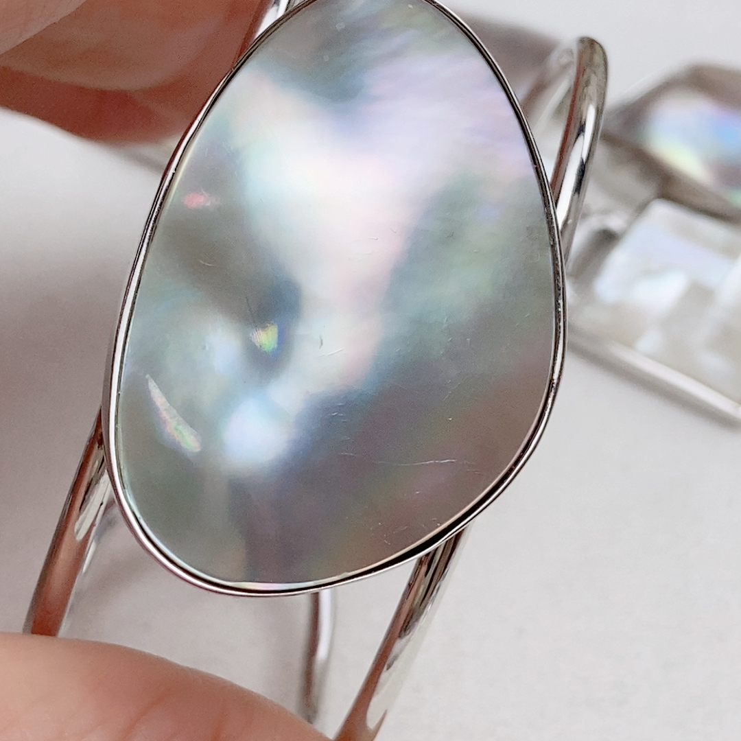 超大海水马贝手镯，纯银