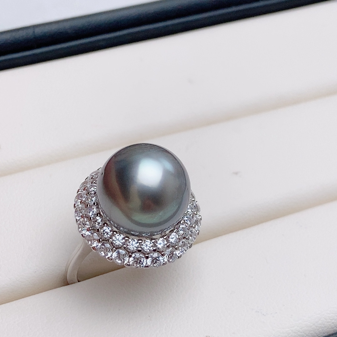 正圆铂金灰色大溪地12.8，极光，纯银戒指