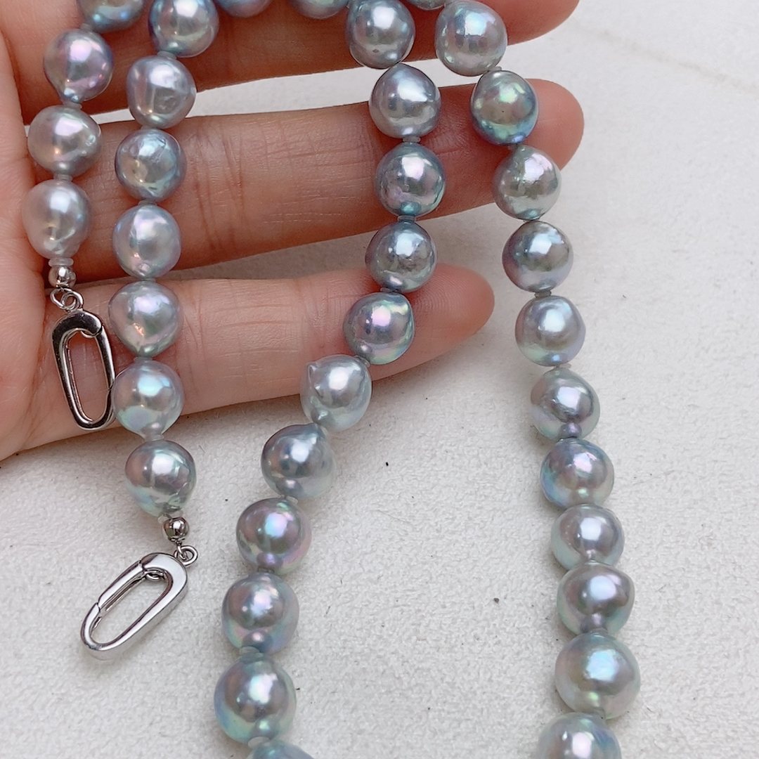 极光天然色真多麻海水akoya8.-9项链