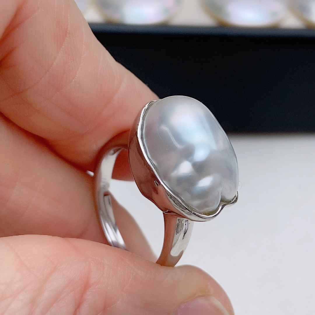 蓝血澳白巴洛克戒指，纯银