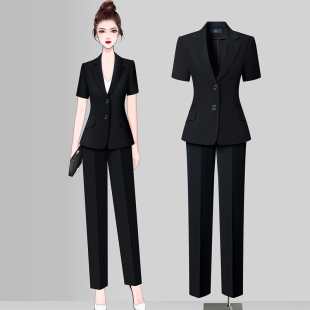 薄款 女职业装 短袖 套装 酒店餐饮服务员工作服通勤女士西服 西装 夏季