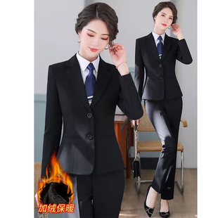 冬天加绒加厚职业装套装女西装外套公考面试正装大学生工作服工装