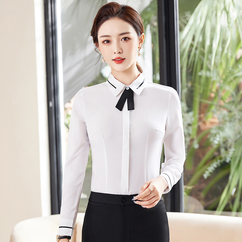 春秋职业衬衫女长袖白色修身显瘦通勤正装工作服西装内搭衬衣纯色