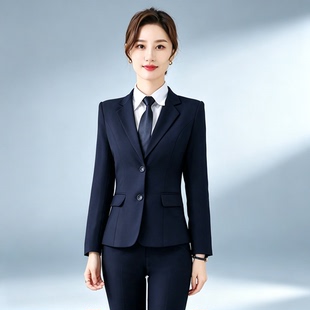 藏青色西装套装女春秋款经理职业装正装银行柜台工作服西服女外套