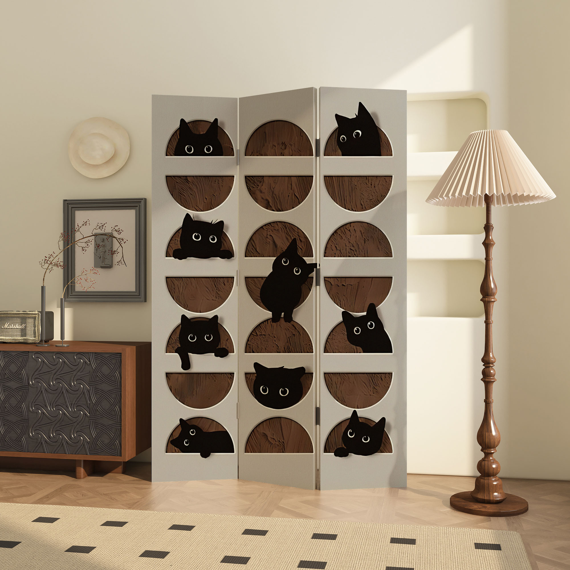 北欧简约屏风隔断折屏客厅书房装饰猫咪隔断玄关遮挡沙发直播背景