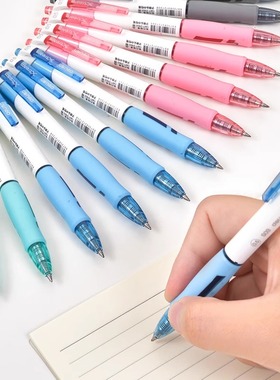 得力S09按动中性笔水笔学生用考试碳素黑色水性签字笔芯0.5mm按压