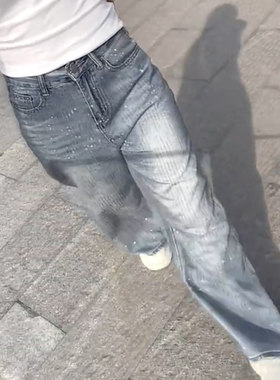 浅蓝色休闲阔腿牛仔裤女春秋新款高腰显瘦时尚百搭直筒裤洋气长裤