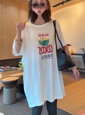 夏季印花宽松遮肚显瘦T恤女