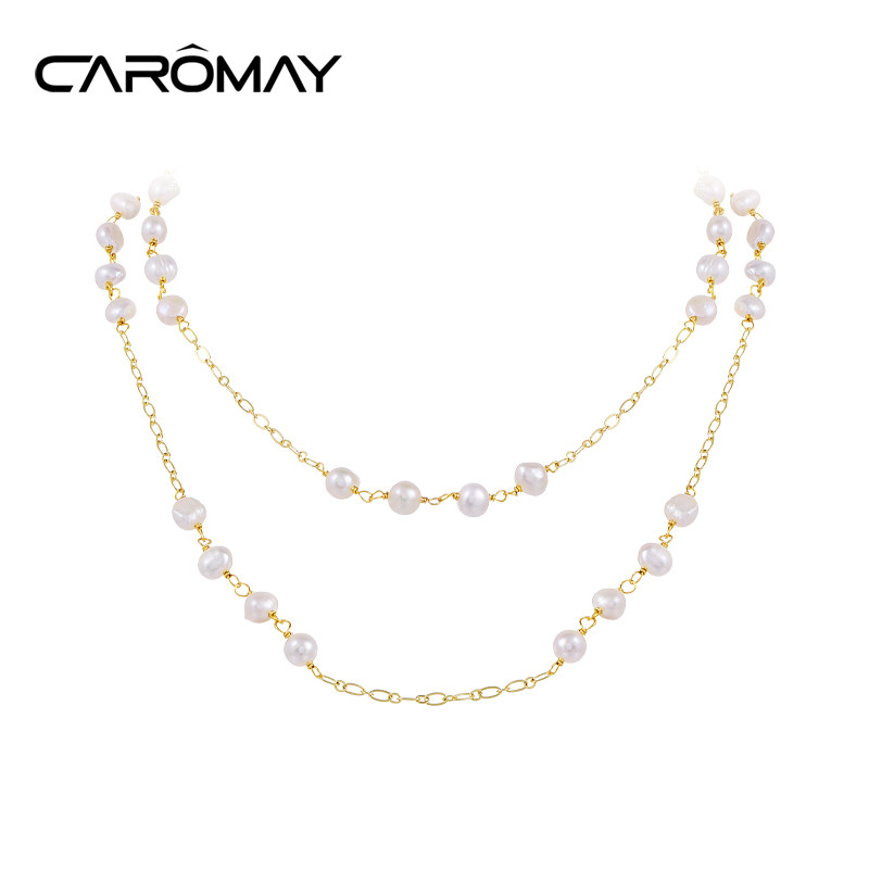 CAROMAY满天星淡水珍珠毛衣项链女高级感双层叠戴锁骨链秋冬颈链