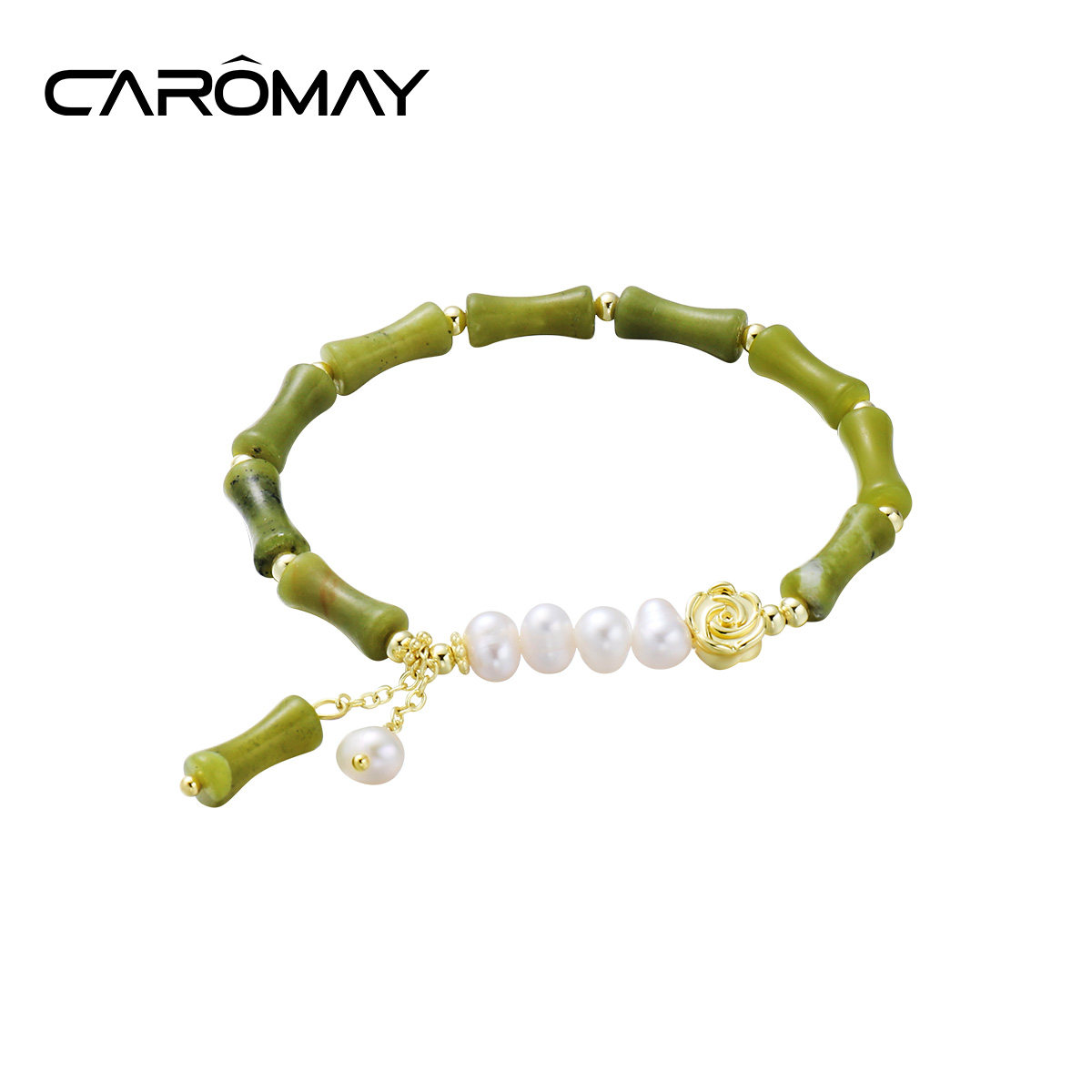 CAROMAY新中式竹节手链女淡水珍珠拼接手环气质简约高级感手饰潮