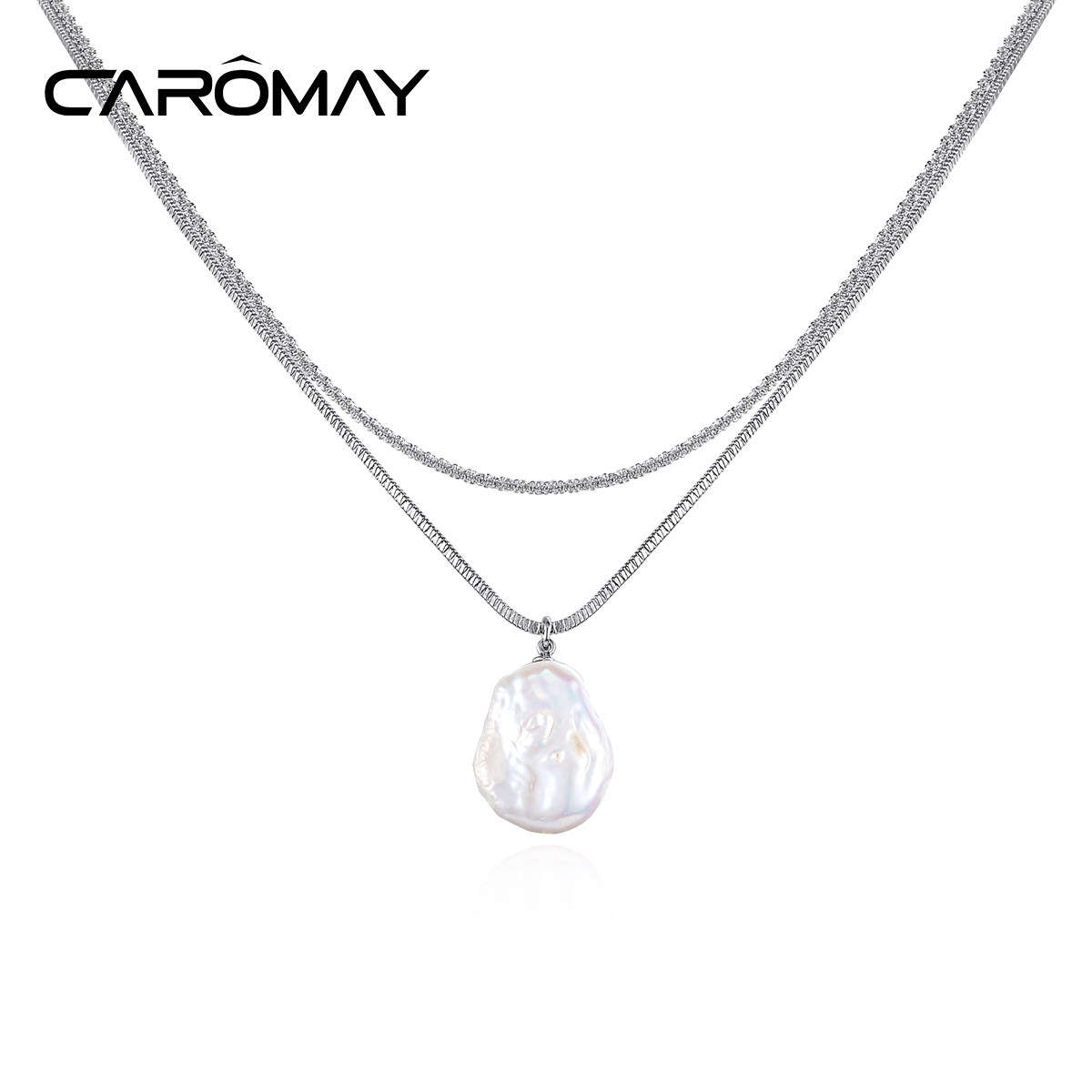 CAROMAY巴洛克珍珠吊坠双层项链女轻奢小众高级感2023新款锁骨链