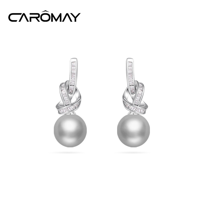 CAROMAY气质蝴蝶耳环女设计感轻奢耳坠打结耳钉简约人造珍珠耳饰