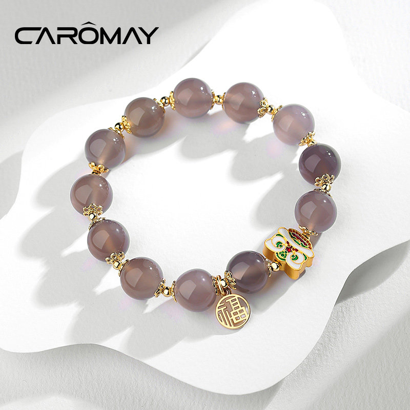 CAROMAY招财纳福醒狮玛瑙手链女小众设计感吉祥手饰品送闺蜜女友