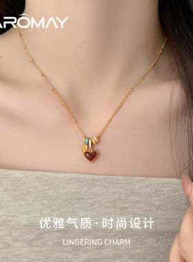 卡洛美彩糖心锁项链女红心滴釉双面爱心锁骨链气质高级感时尚颈链