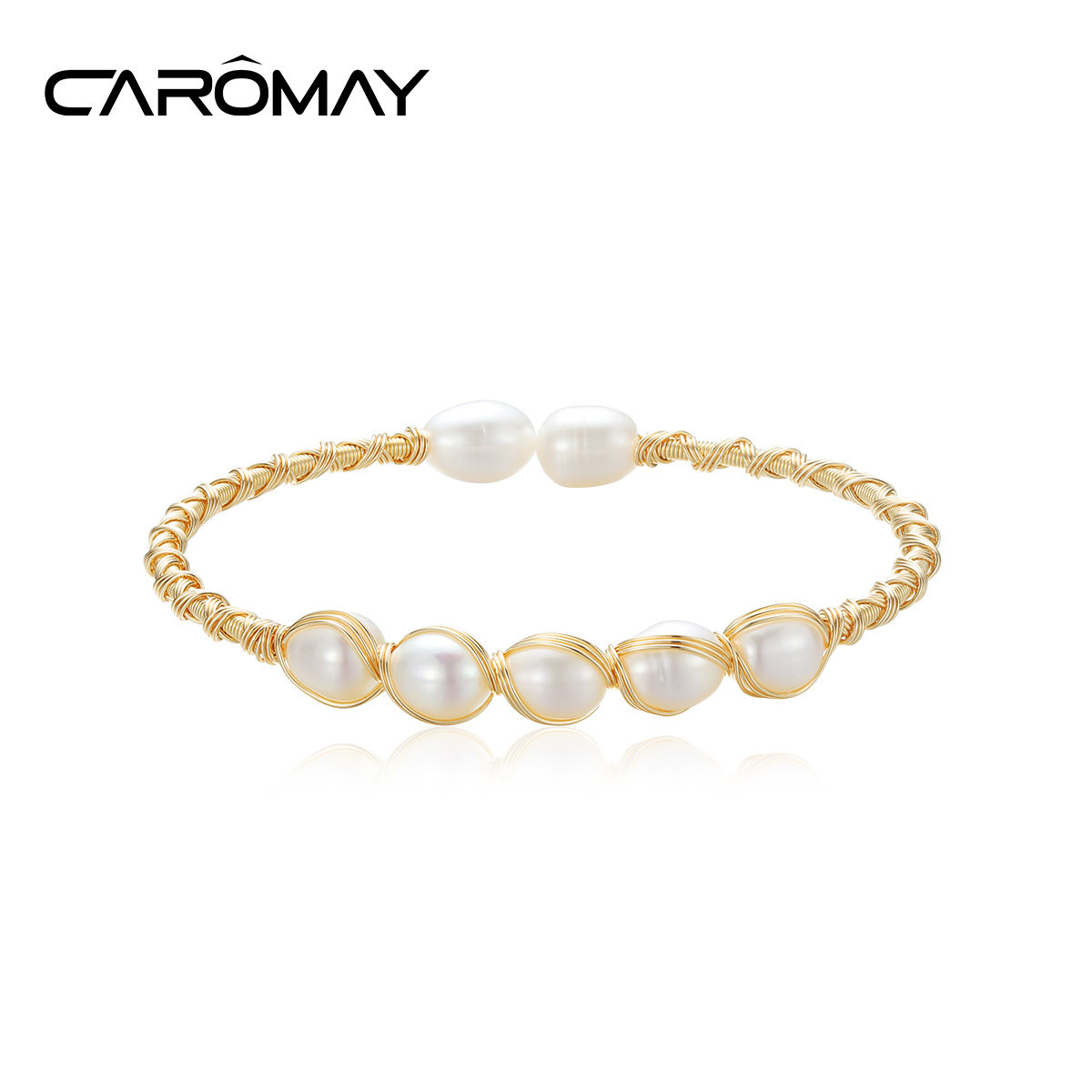 CAROMAY小众高级缠绕淡水珍珠手镯复古巴洛克2023新款手饰气质女