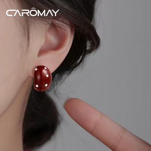 卡洛美柔弧波点耳环女2026新款爆款小众气质高级感耳钉滴釉耳饰品
