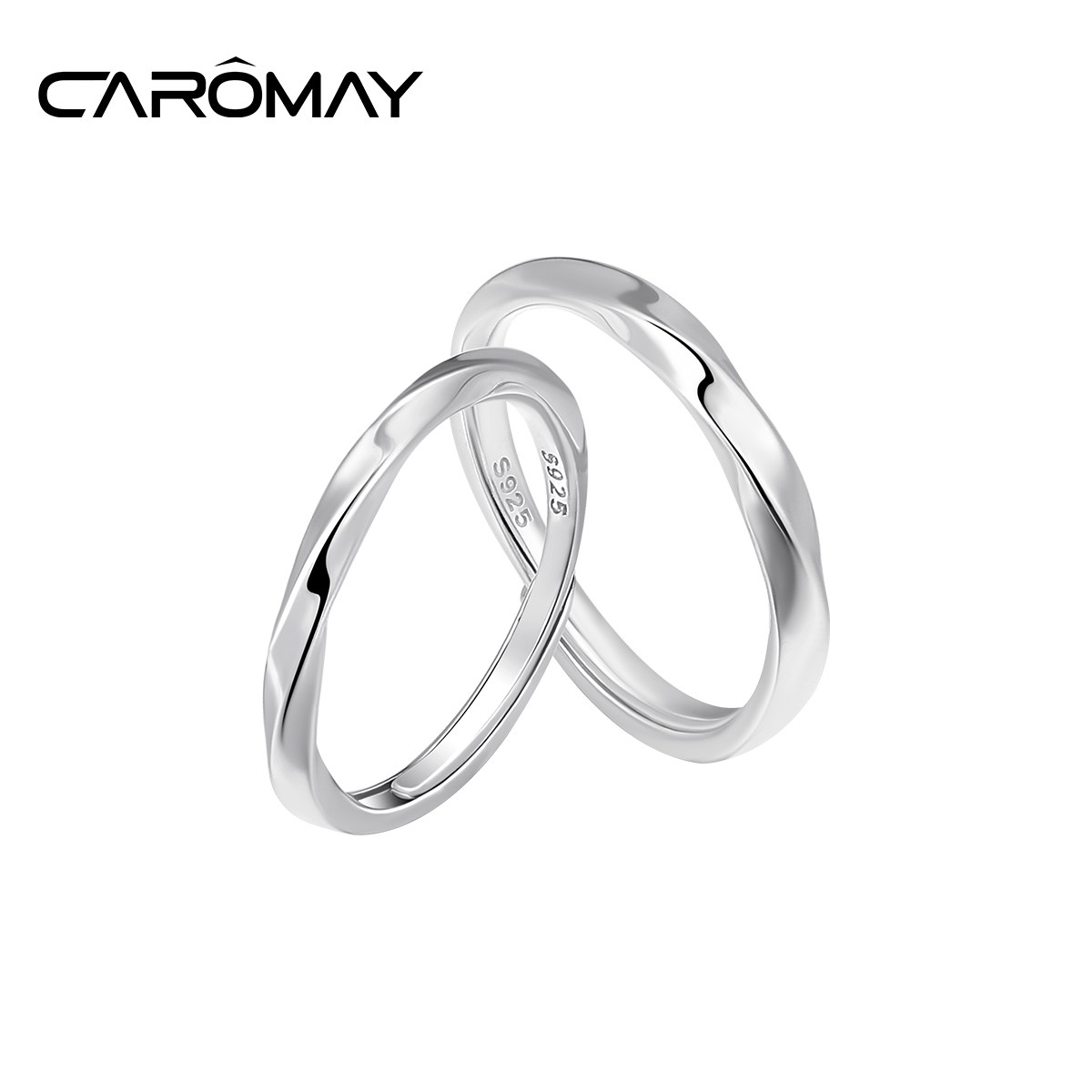 CAROMAY莫比乌斯环情侣对戒s925纯银开口戒指男女七夕情人节礼物