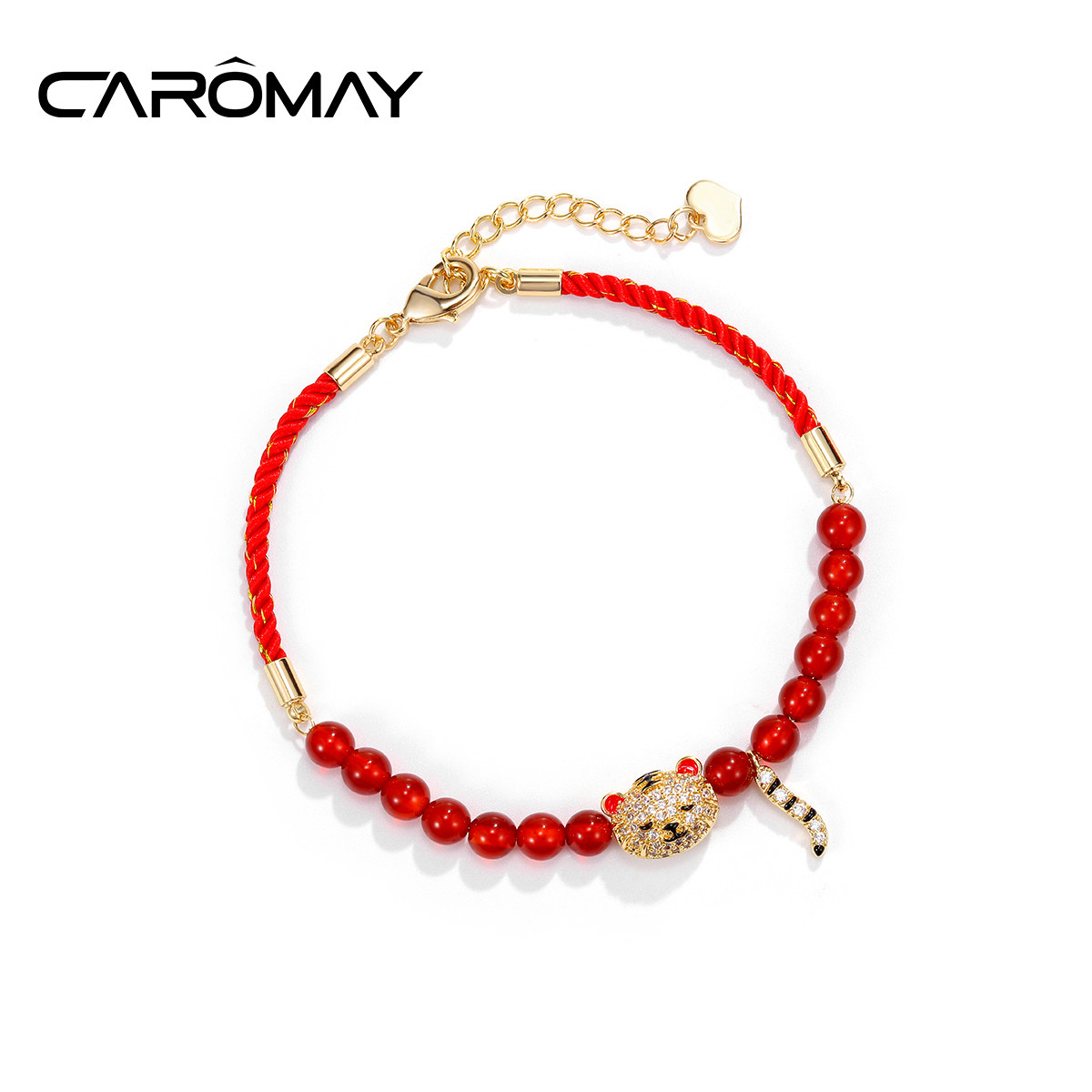 CAROMAY本命年福气萌虎玛瑙红绳编织手链女小众个性时尚手绳饰品
