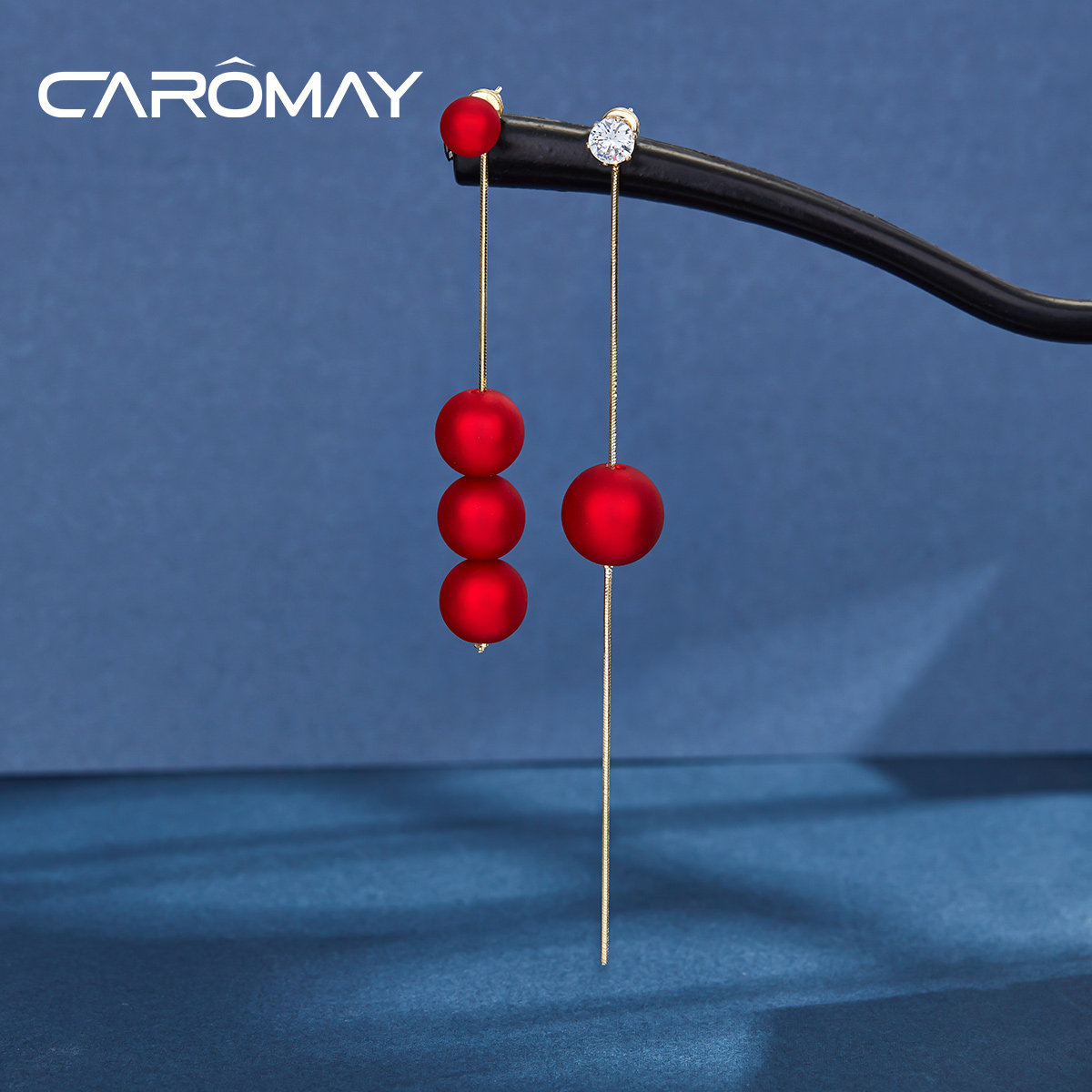 CAROMAY法式浪漫流苏耳环女长款气质红色耳坠2023新款耳饰显脸瘦