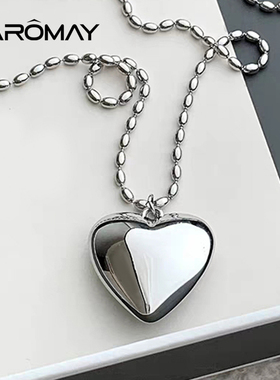 卡洛美银意爱心项链女轻奢简约百搭爱心立体吊坠长款2025新款爆款