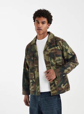 海外代购Levi’s/李维斯男士外套多口袋纽扣开合迷彩翻领