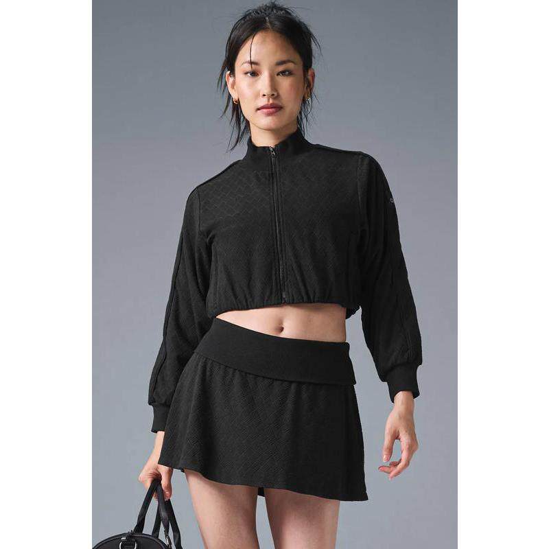 代购ALO YOGA女士运动夹克修身剪裁弹性腰围袖口收紧带口袋黑色