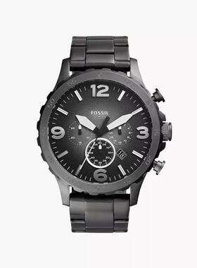代购Fossil化石男士腕表计时夜光日期测速钢带防水金属黑色商务