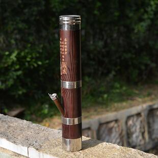 烟水桶云南刻字款水烟桶大中小号烟斗仿木工艺水烟壶不锈钢箍烟袋