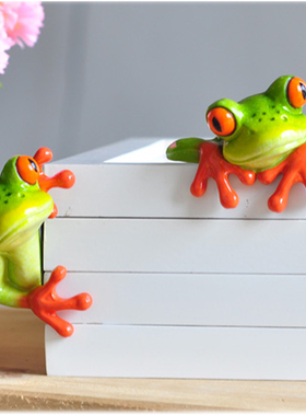 树脂可爱风青蛙立体贴书架小摆件