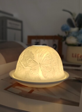 香薰灯透光瓷灯瓷烛台欧式烛帘瓷灯Porcelain Tealight dome白瓷