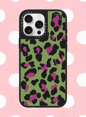 适用iPhone苹果16promax手机壳16/16plus/17软胶17网红16pro卡通14轻奢风15pro磁吸15潮牌潮豹纹绿色