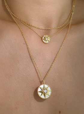 轻奢精致优雅白贝母罗盘项链