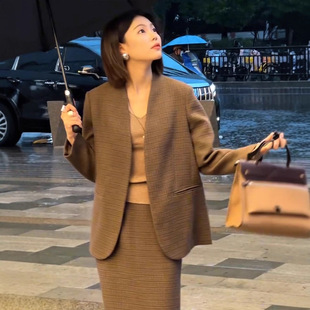 外套半身裙两件套装 秋冬微胖MM气质高级感小香风西装 女装 微胖大码