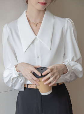 大码女装衬衣2025年新款V领胖m宽松韩版长袖雪纺百搭职业打底衬衫