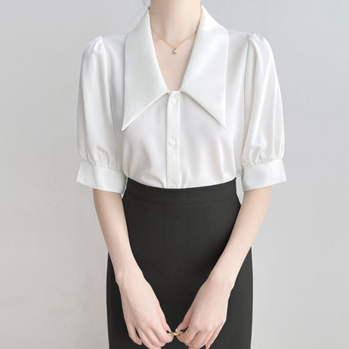 大码女装衬衣2025年新爆款胖mm宽松韩版短袖雪纺衬衫职业打底衬衫