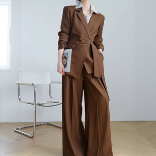 胖m200斤职业西服阔腿裤 2025年初秋高档大码 套装 职业西装 女装