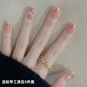 纯欲裸粉冰透高级穿戴甲2024新款