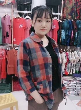 水洗亚麻棉褂子方格娃娃领外套
