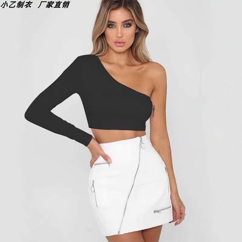 斜肩一字领长袖T恤女露肩上衣