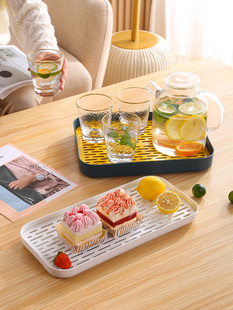 家用塑料水杯子沥水架简约茶盘茶杯托盘长方形现代客厅水果盘储水