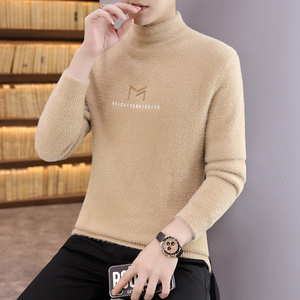 SW667-P40 秋冬季新款男士加厚时尚水貂绒潮流休闲圆领针织毛衣图片